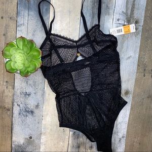 NWT Sam Edelman Lace and Mesh Black Bodysuit